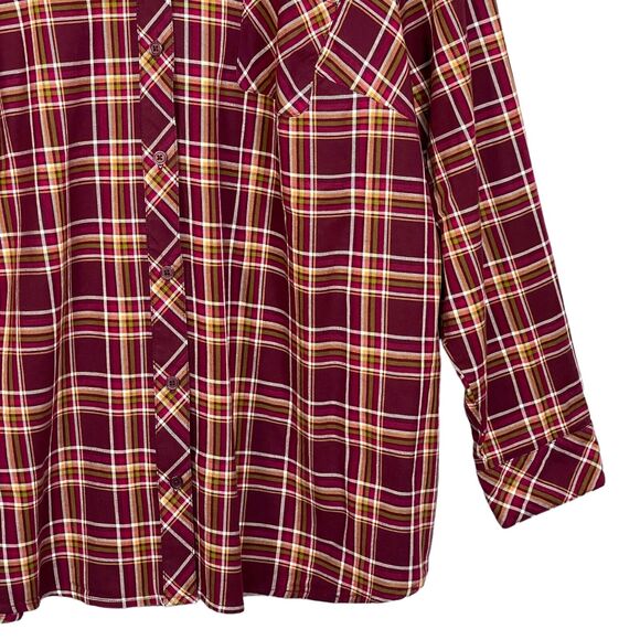 D&Co. Plaid Mandarin Collar Top‎ Women Size 2X Red Pocket Button Up - Picture 7 of 13